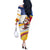 Colombia Christmas Off The Shoulder Long Sleeve Dress with Santa Skiing Colombian Flag and Holiday Ornament - Wonder Print Shop