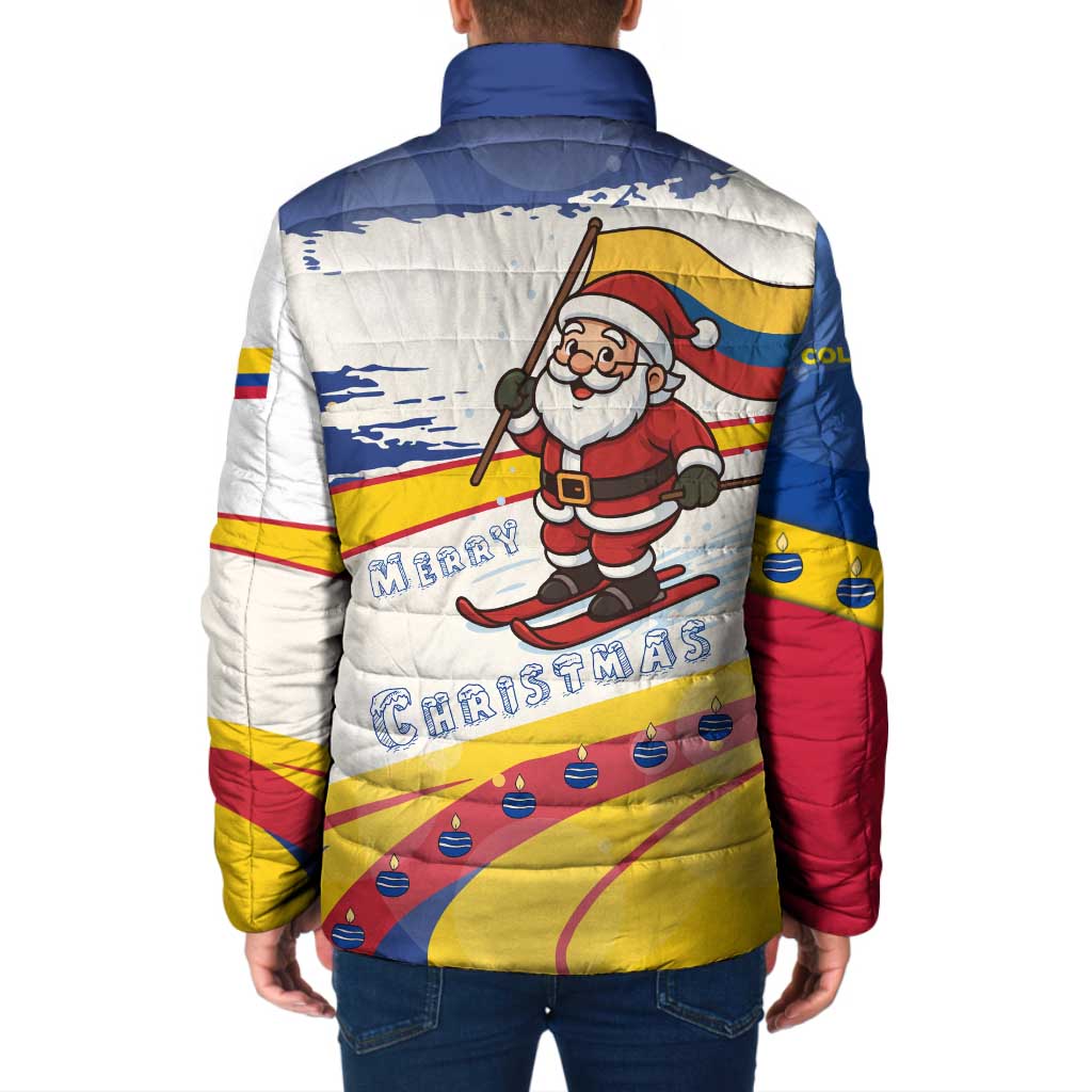 Colombia Christmas Padded Jacket with Santa Skiing Colombian Flag and Holiday Ornament - Wonder Print Shop