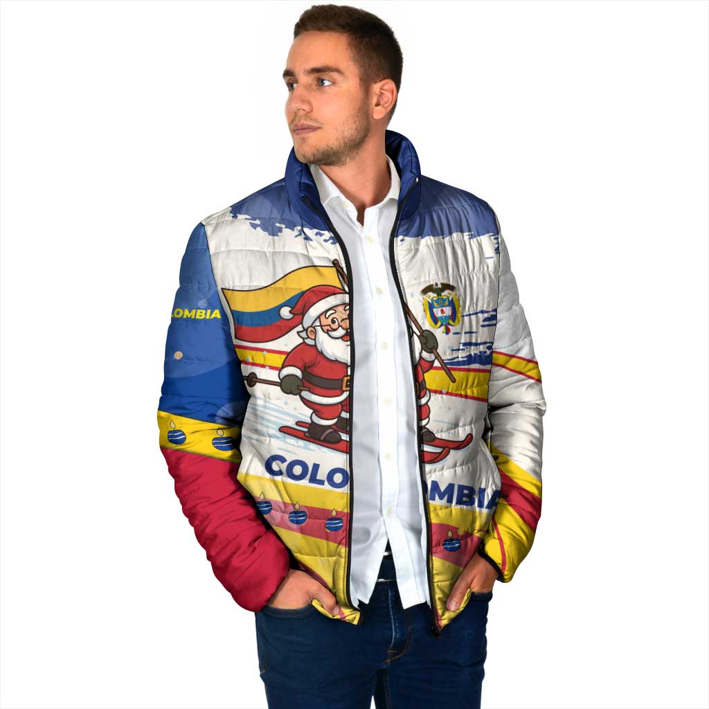 Colombia Christmas Padded Jacket with Santa Skiing Colombian Flag and Holiday Ornament - Wonder Print Shop