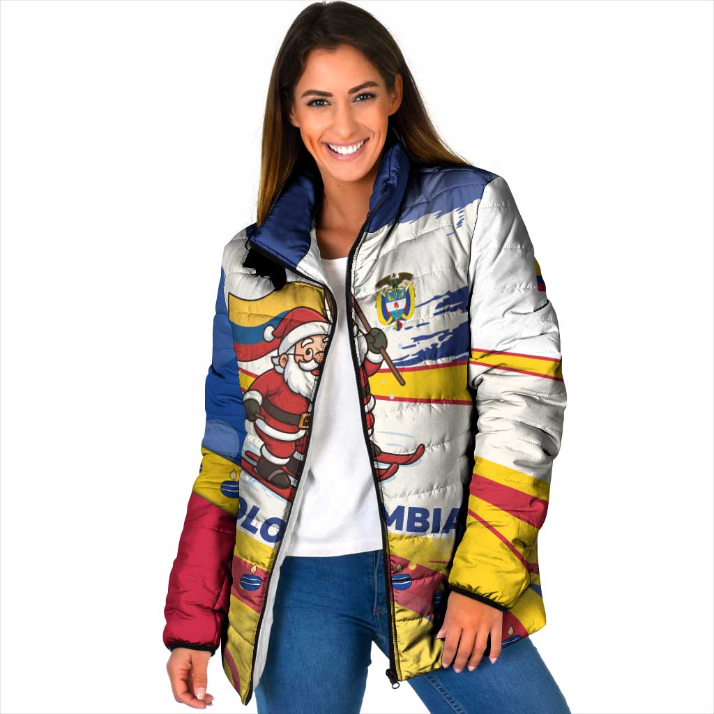 Colombia Christmas Padded Jacket with Santa Skiing Colombian Flag and Holiday Ornament - Wonder Print Shop