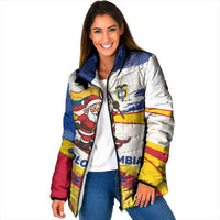 Colombia Christmas Padded Jacket with Santa Skiing Colombian Flag and Holiday Ornament - Wonder Print Shop