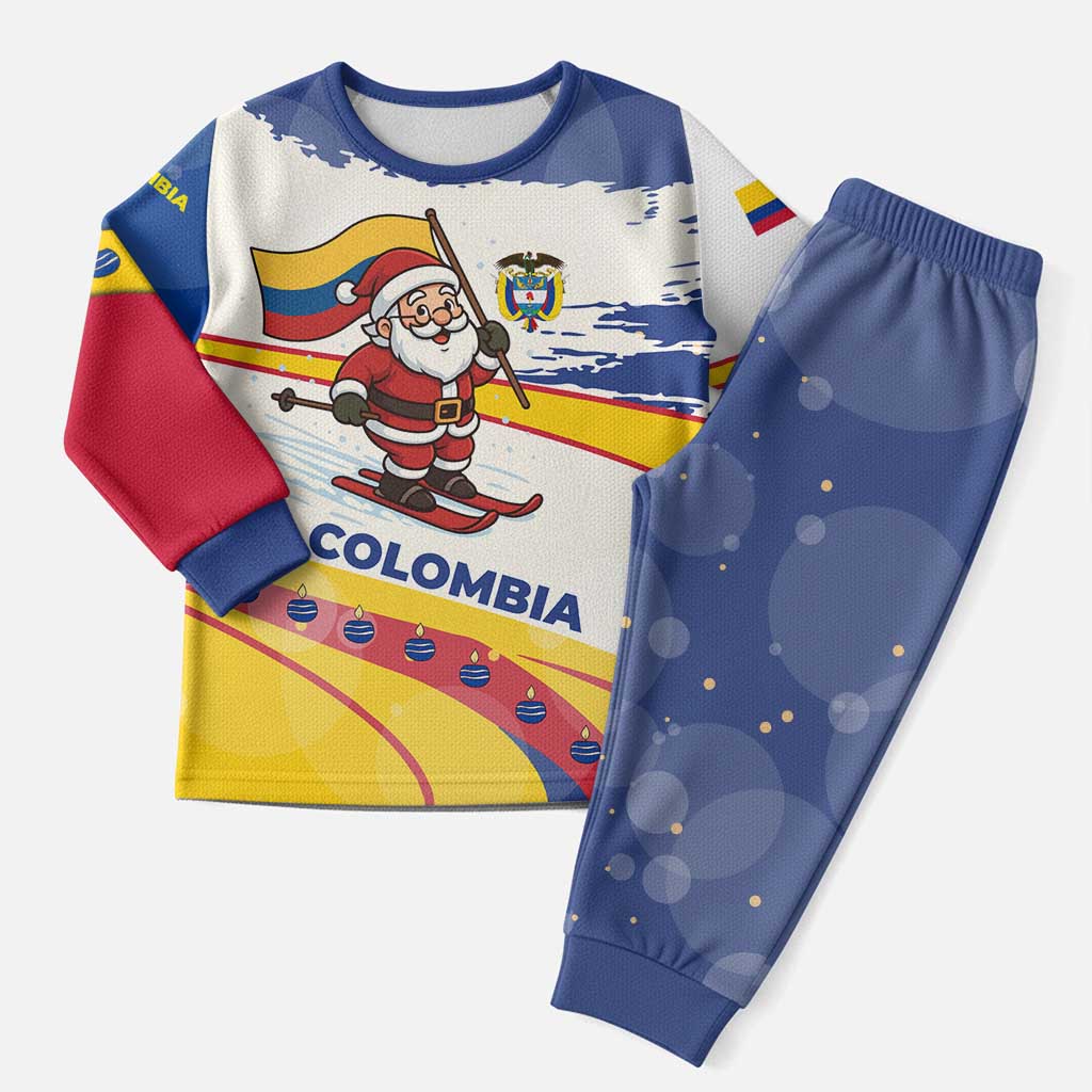 Colombia Christmas Pajama Set with Santa Skiing Colombian Flag and Holiday Ornament - Wonder Print Shop