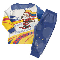 Colombia Christmas Pajama Set with Santa Skiing Colombian Flag and Holiday Ornament - Wonder Print Shop