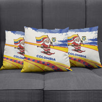 Colombia Christmas Pillow Cover with Santa Skiing Colombian Flag and Holiday Ornament - Wonder Print Shop