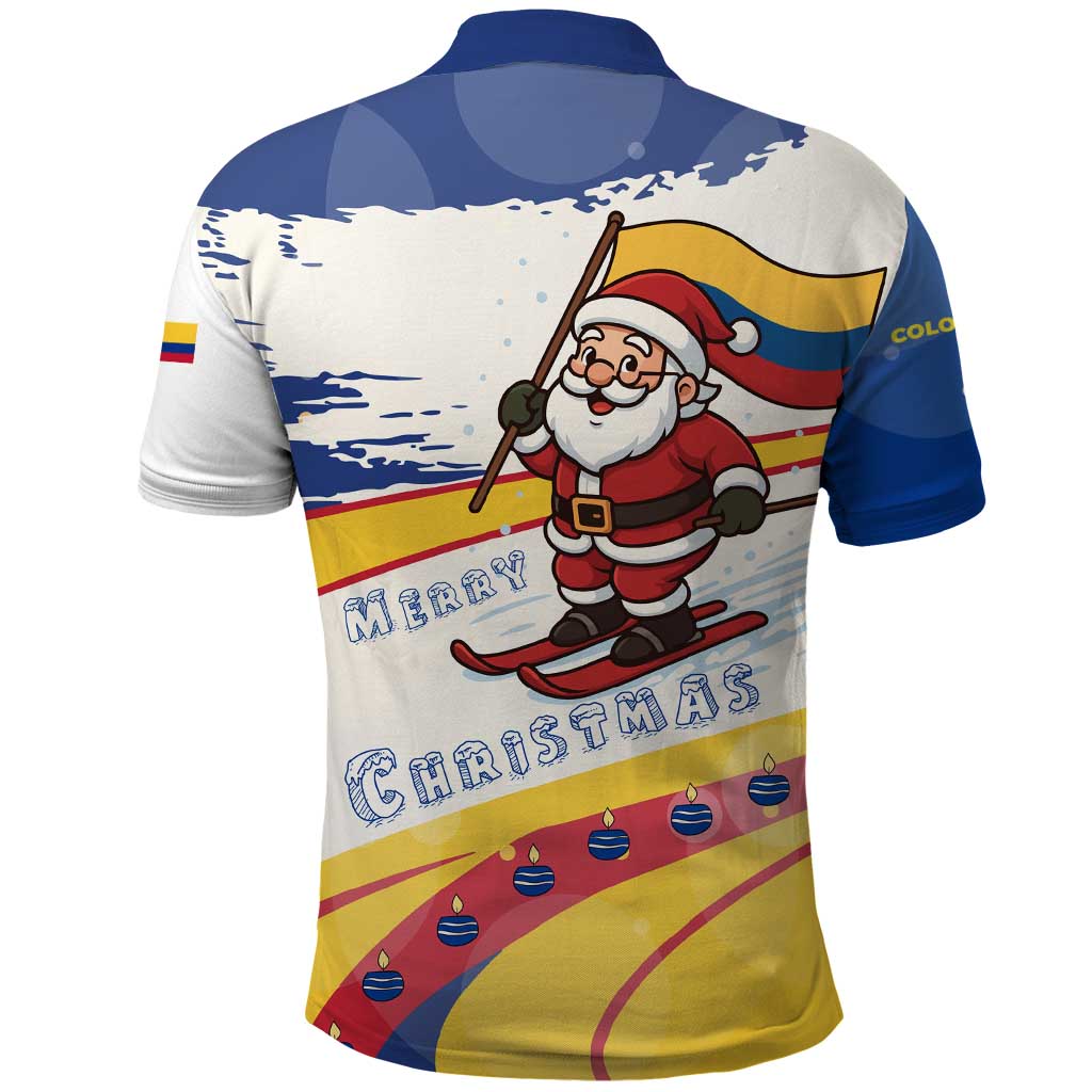 Colombia Christmas Polo Shirt with Santa Skiing Colombian Flag and Holiday Ornament - Wonder Print Shop