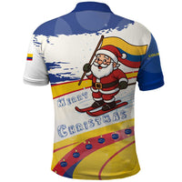 Colombia Christmas Polo Shirt with Santa Skiing Colombian Flag and Holiday Ornament - Wonder Print Shop