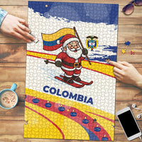 Colombia Christmas Puzzle with Santa Skiing Colombian Flag and Holiday Ornament - Wonder Print Shop