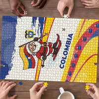 Colombia Christmas Puzzle with Santa Skiing Colombian Flag and Holiday Ornament - Wonder Print Shop