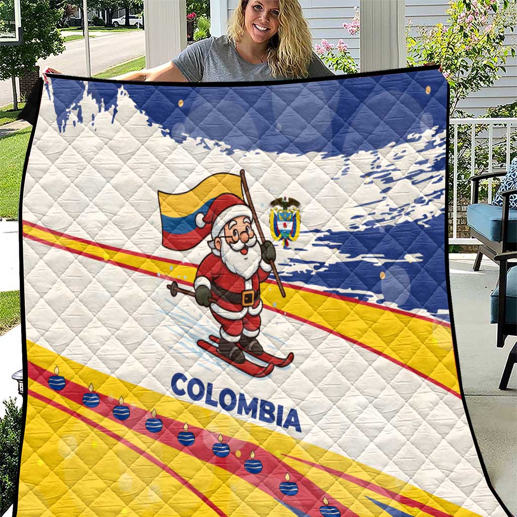 Colombia Christmas Quilt with Santa Skiing Colombian Flag and Holiday Ornament - Wonder Print Shop
