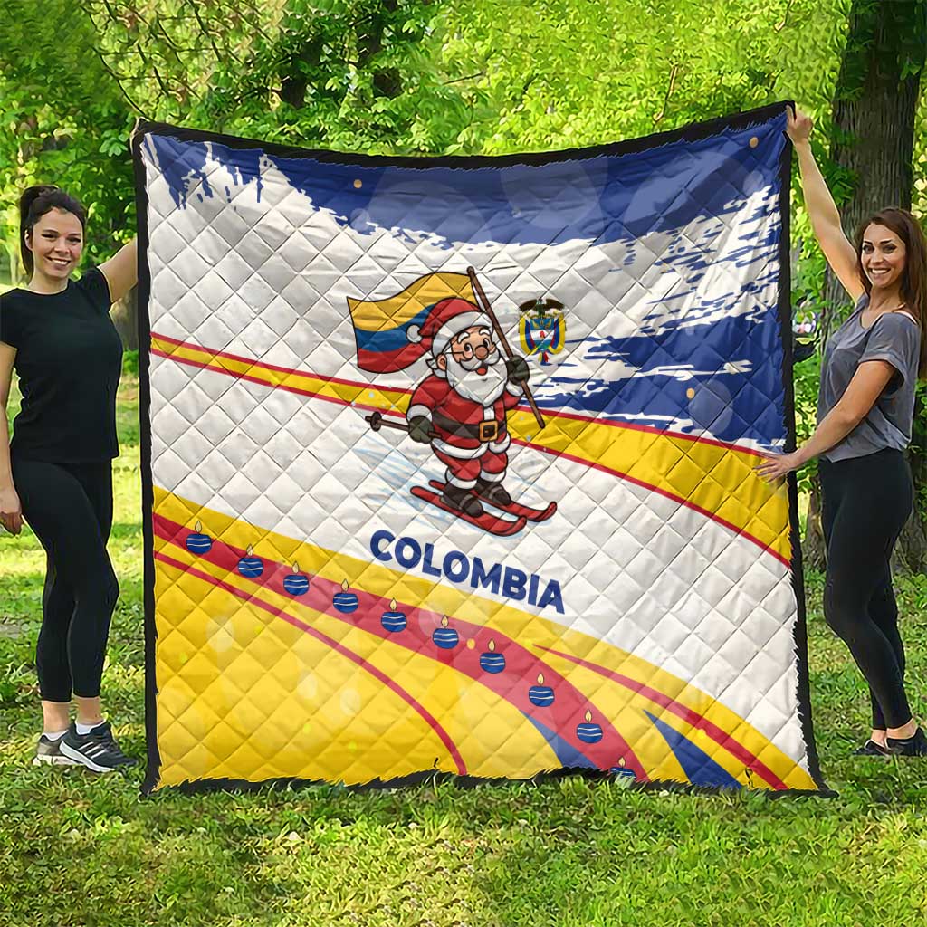 Colombia Christmas Quilt with Santa Skiing Colombian Flag and Holiday Ornament - Wonder Print Shop