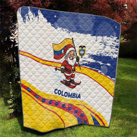 Colombia Christmas Quilt with Santa Skiing Colombian Flag and Holiday Ornament - Wonder Print Shop