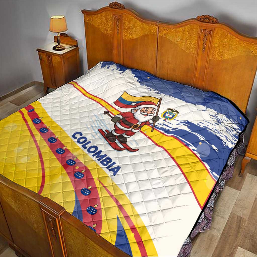 Colombia Christmas Quilt with Santa Skiing Colombian Flag and Holiday Ornament - Wonder Print Shop