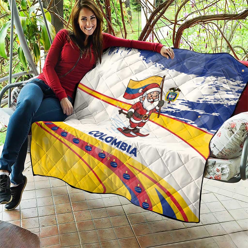 Colombia Christmas Quilt with Santa Skiing Colombian Flag and Holiday Ornament - Wonder Print Shop