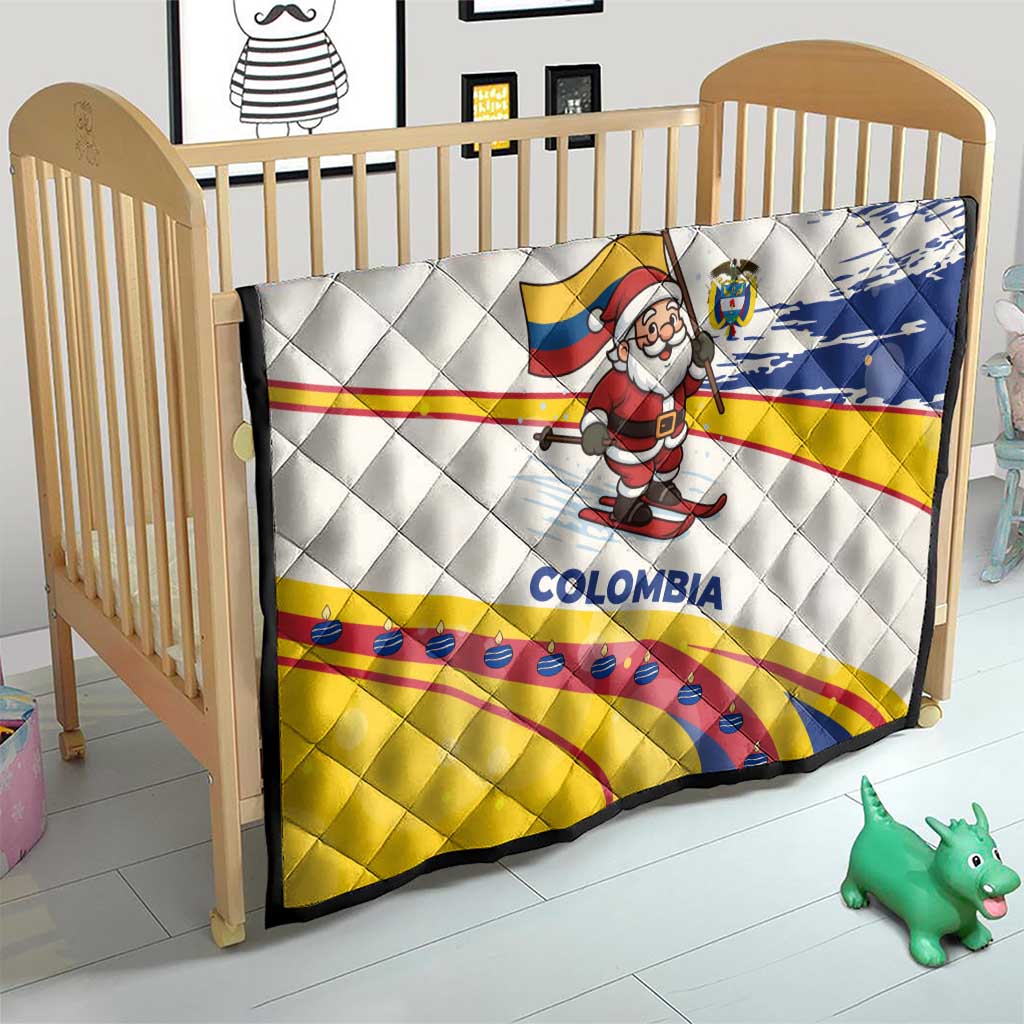Colombia Christmas Quilt with Santa Skiing Colombian Flag and Holiday Ornament - Wonder Print Shop