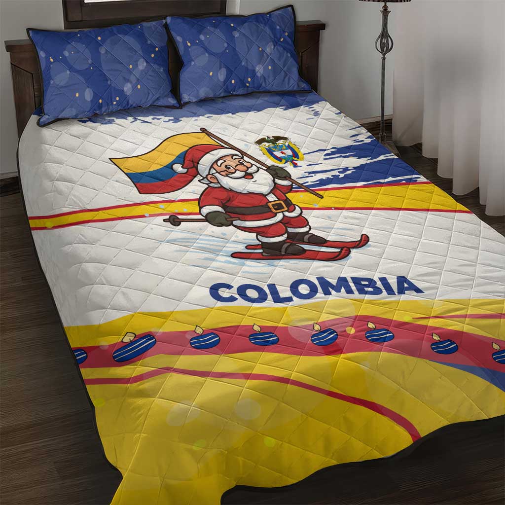 Colombia Christmas Quilt Bed Set with Santa Skiing Colombian Flag and Holiday Ornament - Wonder Print Shop