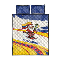 Colombia Christmas Quilt Bed Set with Santa Skiing Colombian Flag and Holiday Ornament - Wonder Print Shop
