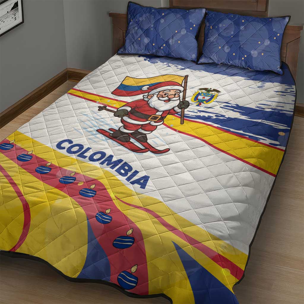 Colombia Christmas Quilt Bed Set with Santa Skiing Colombian Flag and Holiday Ornament - Wonder Print Shop