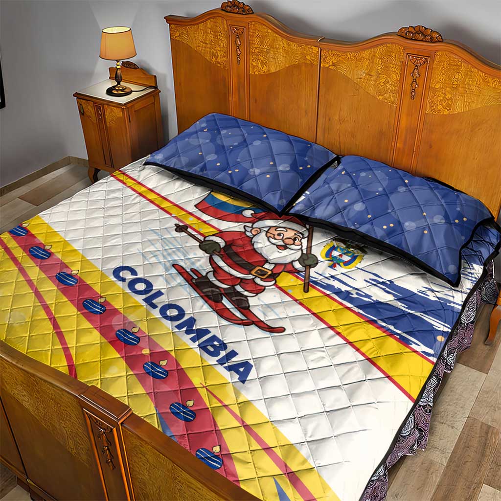 Colombia Christmas Quilt Bed Set with Santa Skiing Colombian Flag and Holiday Ornament - Wonder Print Shop