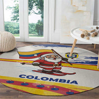 Colombia Christmas Round Carpet with Santa Skiing Colombian Flag and Holiday Ornament - Wonder Print Shop