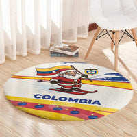 Colombia Christmas Round Carpet with Santa Skiing Colombian Flag and Holiday Ornament - Wonder Print Shop