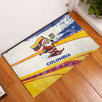 Colombia Christmas Rubber Doormat with Santa Skiing Colombian Flag and Holiday Ornament - Wonder Print Shop