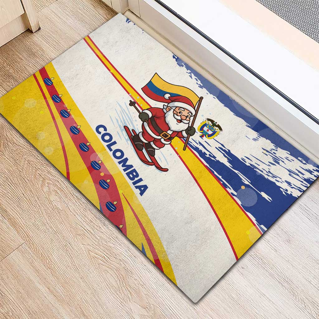 Colombia Christmas Rubber Doormat with Santa Skiing Colombian Flag and Holiday Ornament - Wonder Print Shop