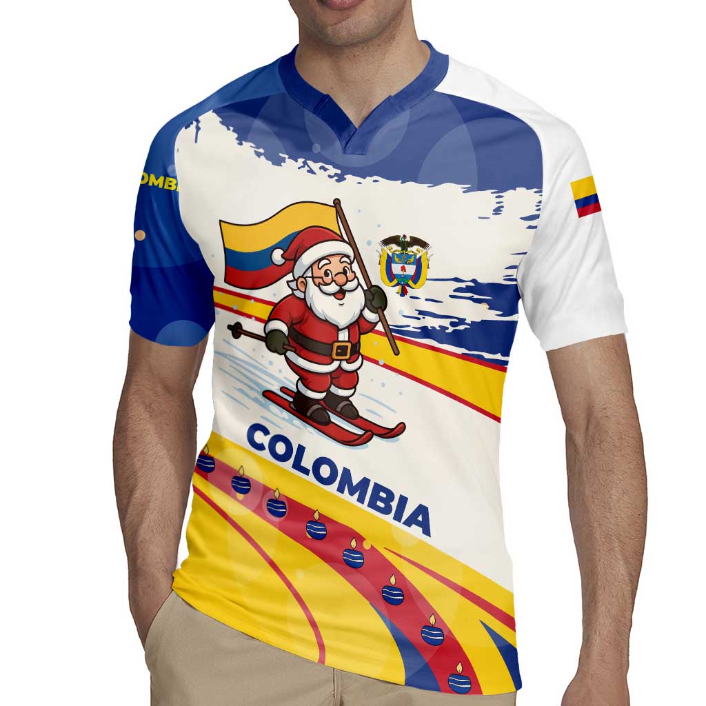 Colombia Christmas Rugby Jersey with Santa Skiing Colombian Flag and Holiday Ornament - Wonder Print Shop
