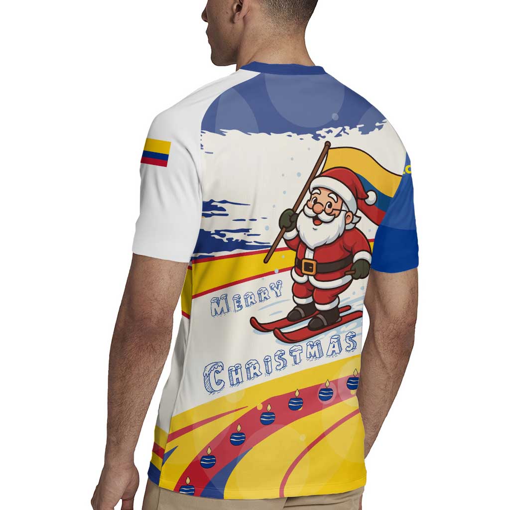 Colombia Christmas Rugby Jersey with Santa Skiing Colombian Flag and Holiday Ornament - Wonder Print Shop