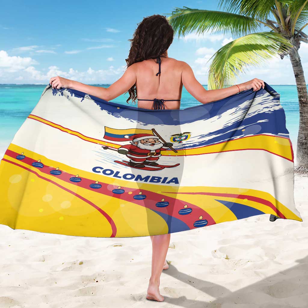Colombia Christmas Sarong with Santa Skiing Colombian Flag and Holiday Ornament - Wonder Print Shop