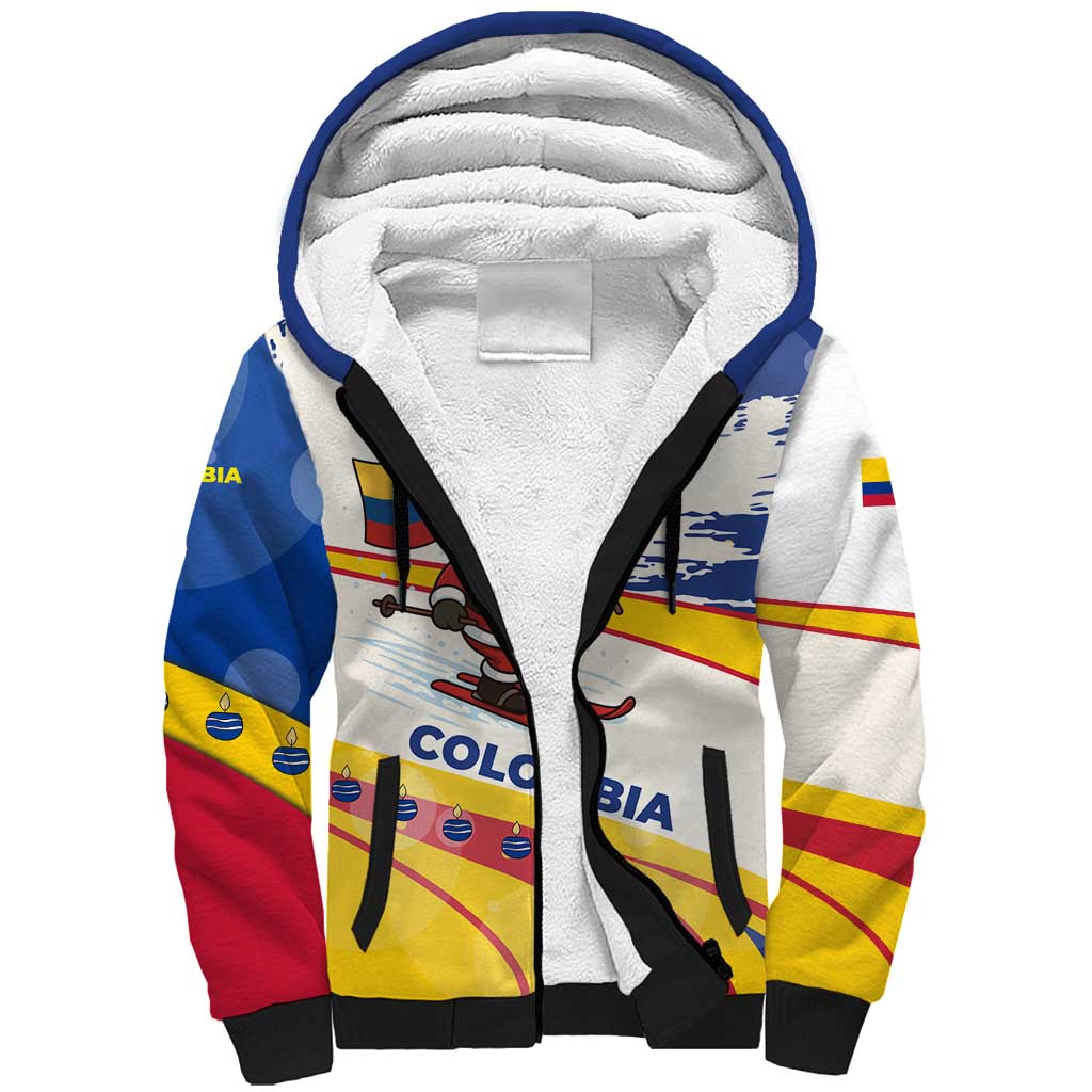 Colombia Christmas Sherpa Hoodie with Santa Skiing Colombian Flag and Holiday Ornament - Wonder Print Shop