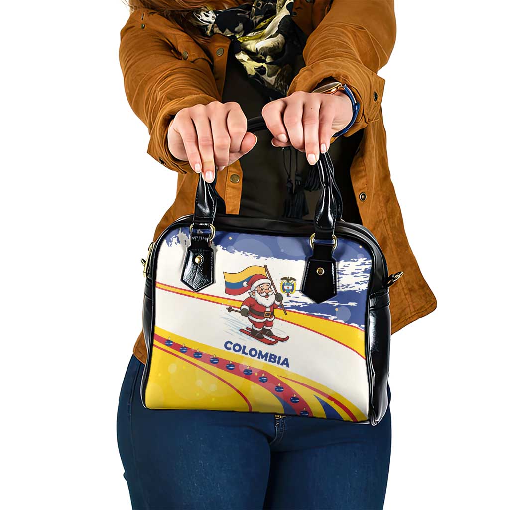 Colombia Christmas Shoulder Handbag with Santa Skiing Colombian Flag and Holiday Ornament - Wonder Print Shop