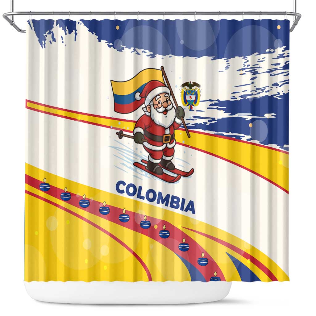 Colombia Christmas Shower Curtain with Santa Skiing Colombian Flag and Holiday Ornament - Wonder Print Shop