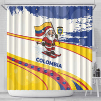 Colombia Christmas Shower Curtain with Santa Skiing Colombian Flag and Holiday Ornament - Wonder Print Shop
