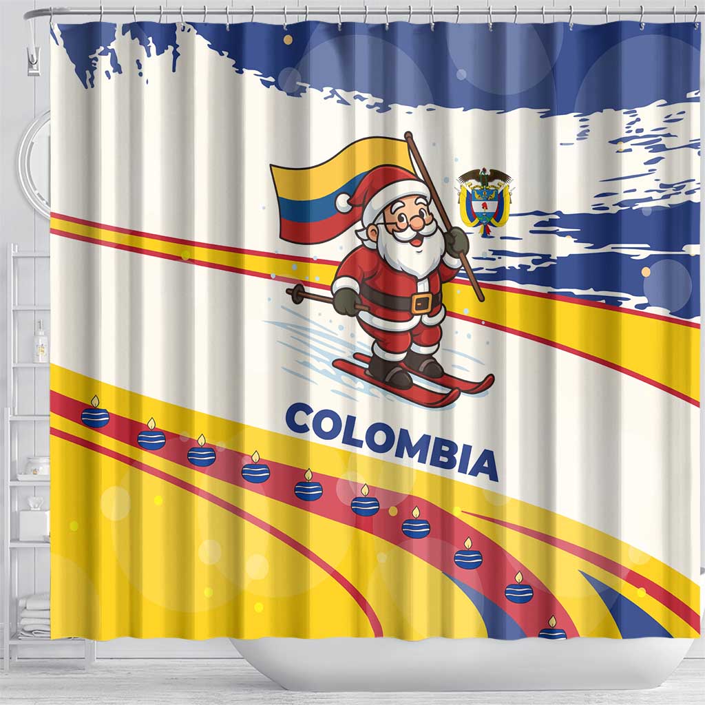 Colombia Christmas Shower Curtain with Santa Skiing Colombian Flag and Holiday Ornament - Wonder Print Shop