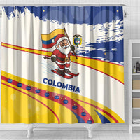 Colombia Christmas Shower Curtain with Santa Skiing Colombian Flag and Holiday Ornament - Wonder Print Shop