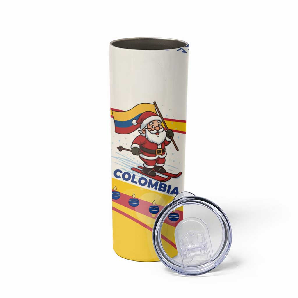 Colombia Christmas Skinny Tumbler with Santa Skiing Colombian Flag and Holiday Ornament - Wonder Print Shop