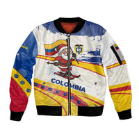 Colombia Christmas Sleeve Zip Bomber Jacket with Santa Skiing Colombian Flag and Holiday Ornament - Wonder Print Shop