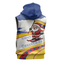 Colombia Christmas Sleeveless Hoodie with Santa Skiing Colombian Flag and Holiday Ornament - Wonder Print Shop