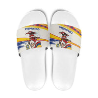 Colombia Christmas Slide Sandals with Santa Skiing Colombian Flag and Holiday Ornament - Wonder Print Shop