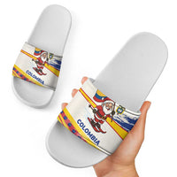 Colombia Christmas Slide Sandals with Santa Skiing Colombian Flag and Holiday Ornament - Wonder Print Shop
