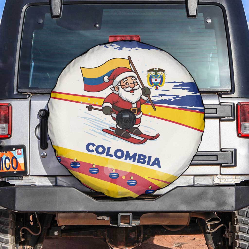 Colombia Christmas Spare Tire Cover with Santa Skiing Colombian Flag and Holiday Ornament - Wonder Print Shop