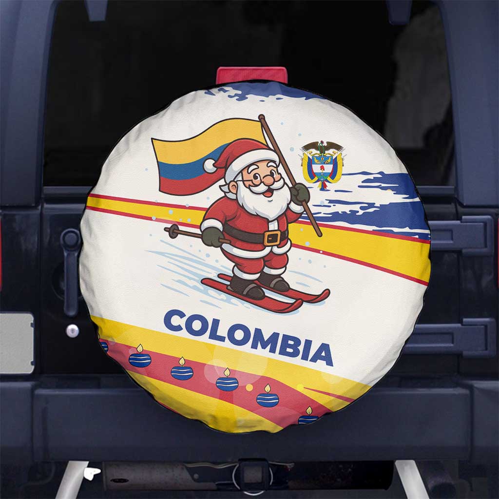 Colombia Christmas Spare Tire Cover with Santa Skiing Colombian Flag and Holiday Ornament - Wonder Print Shop