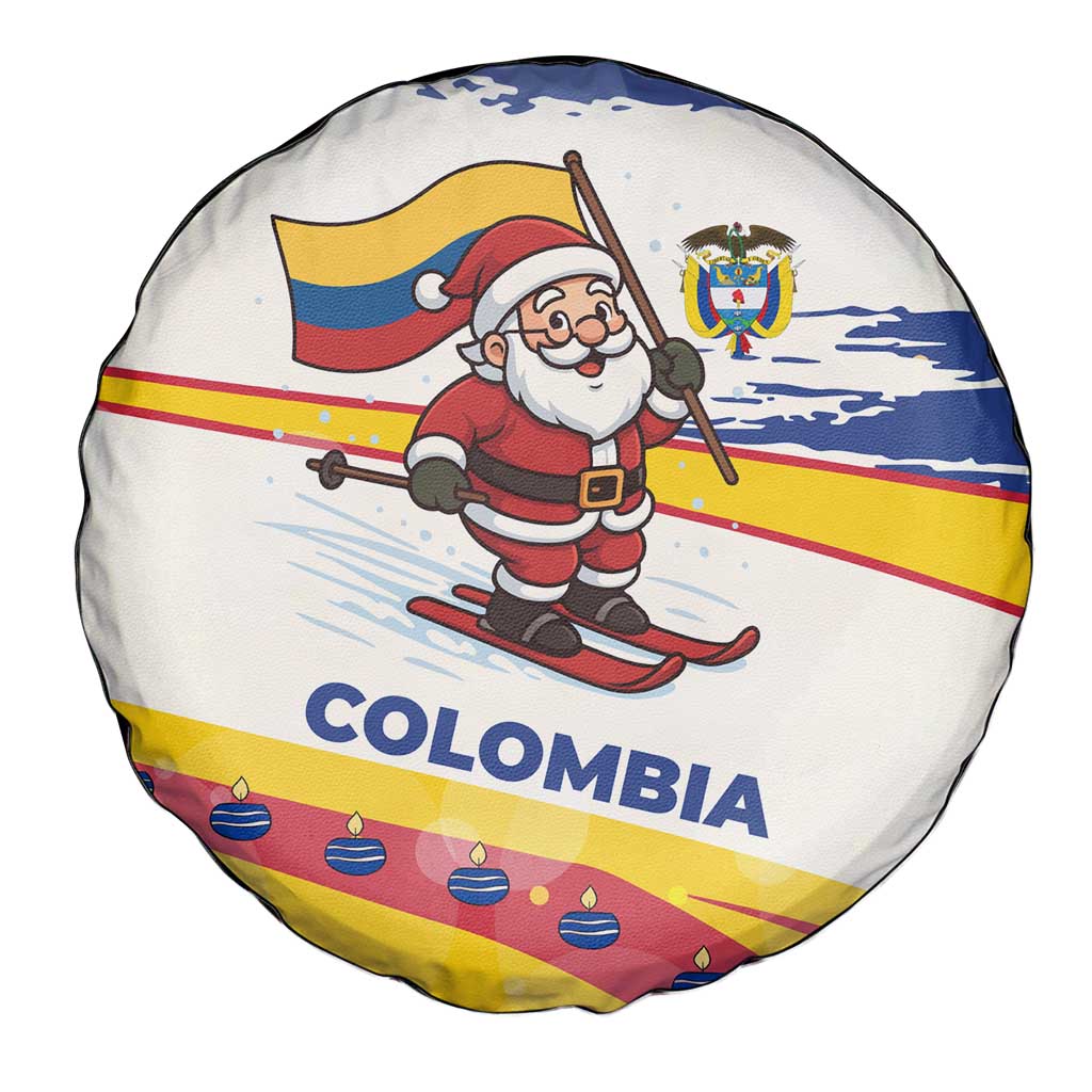 Colombia Christmas Spare Tire Cover with Santa Skiing Colombian Flag and Holiday Ornament - Wonder Print Shop