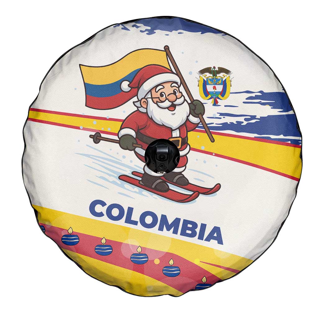 Colombia Christmas Spare Tire Cover with Santa Skiing Colombian Flag and Holiday Ornament - Wonder Print Shop