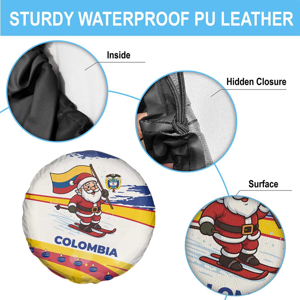 Colombia Christmas Spare Tire Cover with Santa Skiing Colombian Flag and Holiday Ornament - Wonder Print Shop