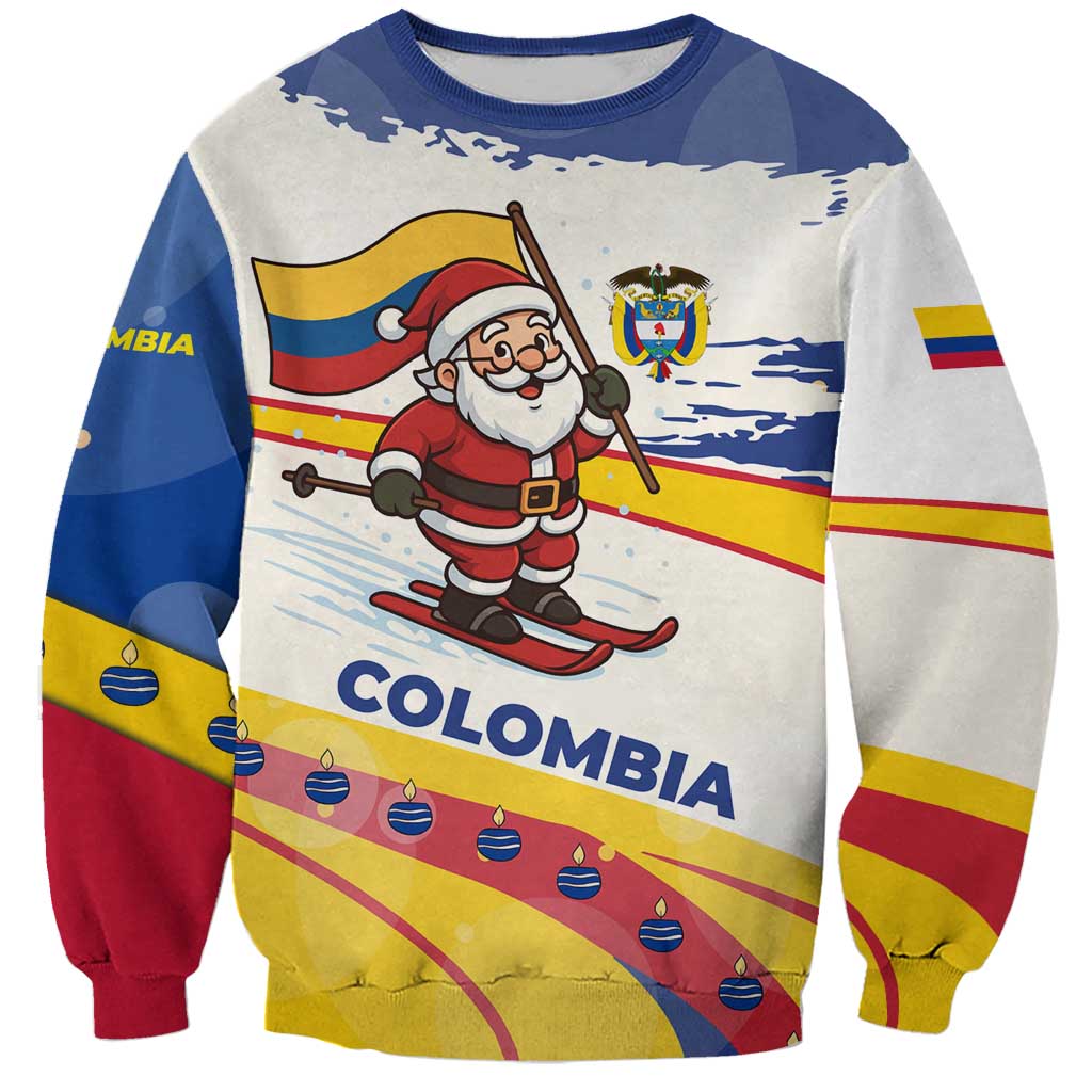 Colombia Christmas Sweatshirt with Santa Skiing Colombian Flag and Holiday Ornament - Wonder Print Shop