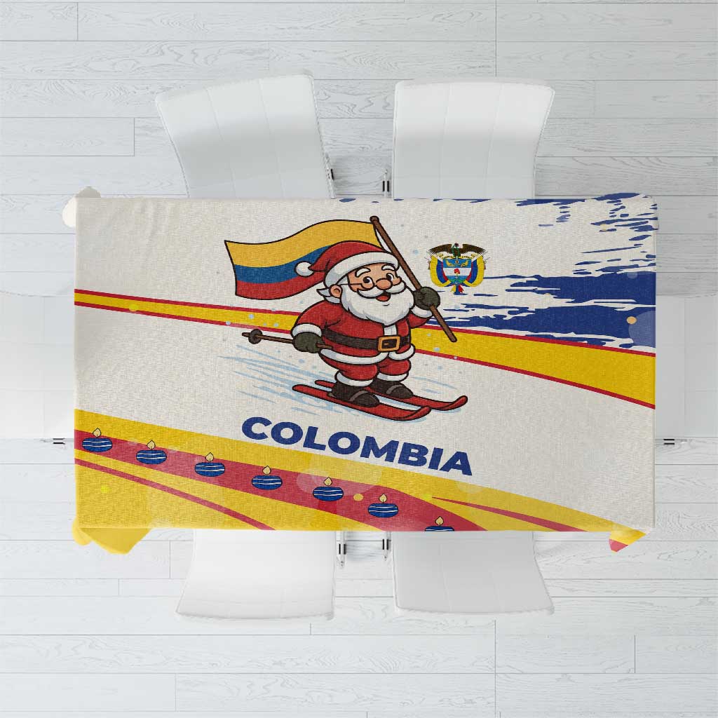 Colombia Christmas Tablecloth with Santa Skiing Colombian Flag and Holiday Ornament - Wonder Print Shop