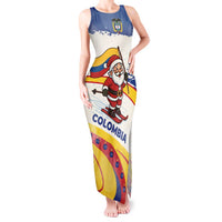 Colombia Christmas Tank Maxi Dress with Santa Skiing Colombian Flag and Holiday Ornament - Wonder Print Shop