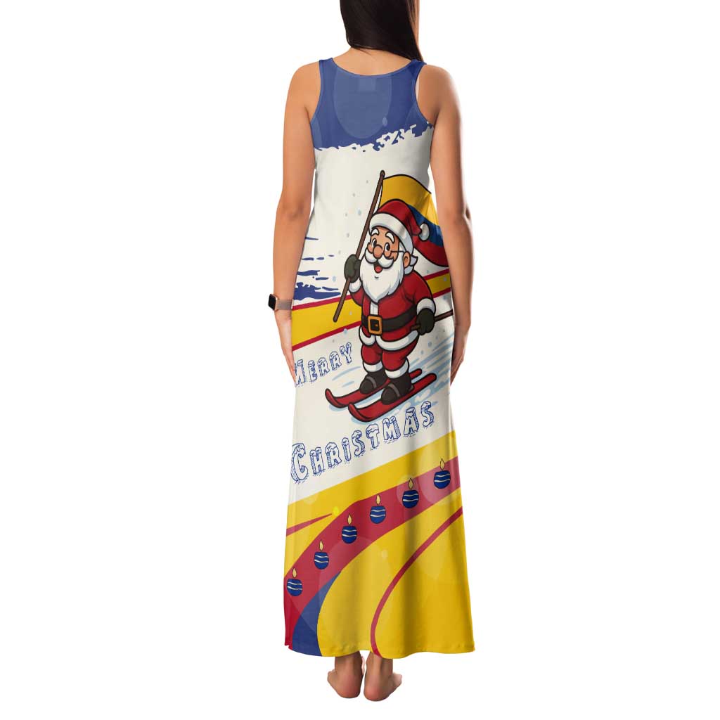 Colombia Christmas Tank Maxi Dress with Santa Skiing Colombian Flag and Holiday Ornament - Wonder Print Shop