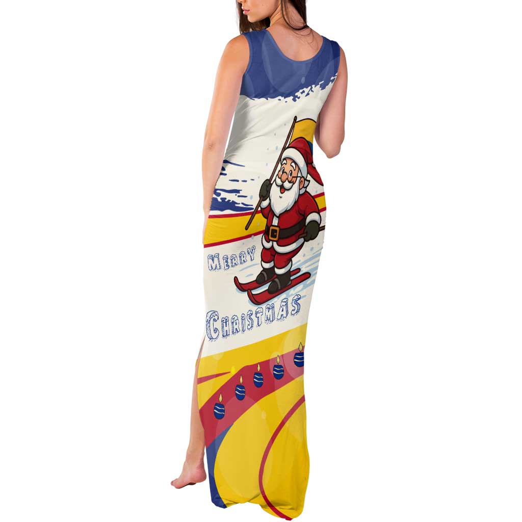 Colombia Christmas Tank Maxi Dress with Santa Skiing Colombian Flag and Holiday Ornament - Wonder Print Shop